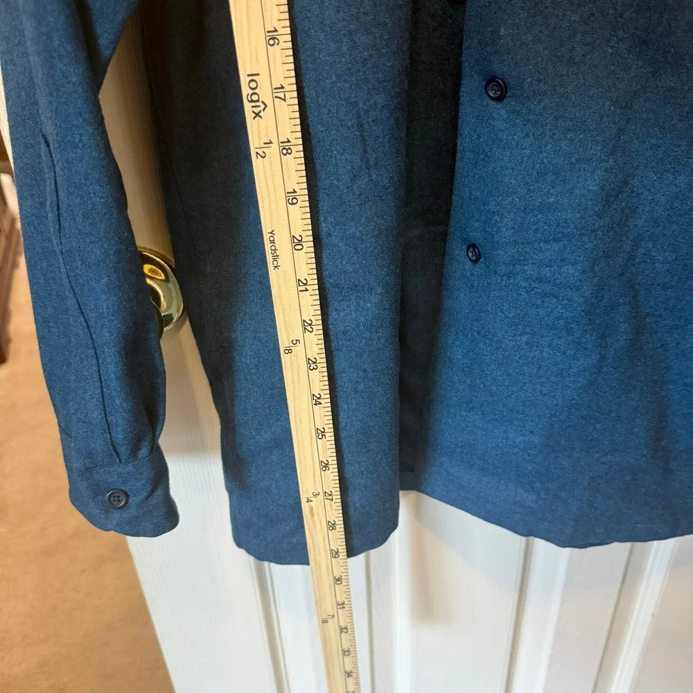 VNTG Pendleton Men L Blue Solid Wool Original Board Shirt Flannel Button Up Fall - Picture 6 of 14